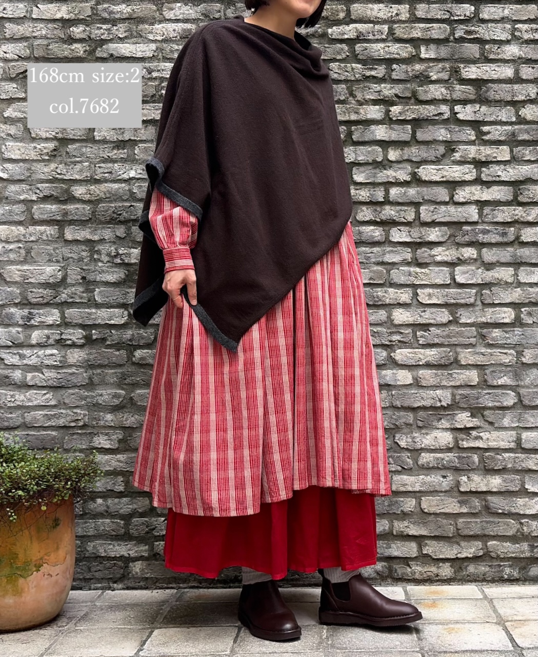 NMDS25593(ワンピース) WOOL COTTON CHECK CREW-NECK P/O DRESS WITH PINTUCK