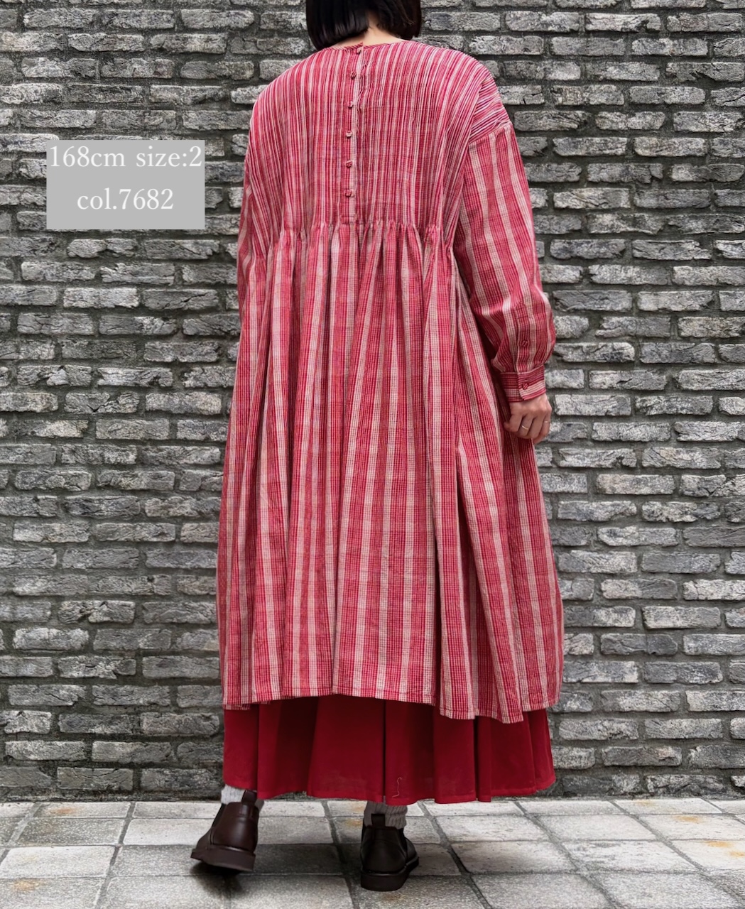 NMDS25593(ワンピース) WOOL COTTON CHECK CREW-NECK P/O DRESS WITH PINTUCK