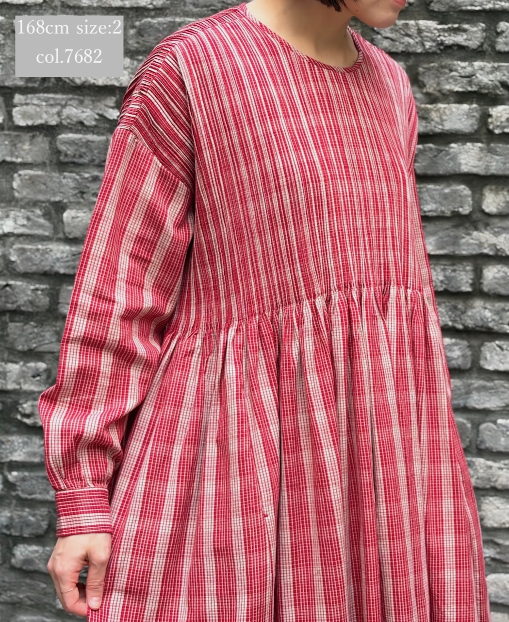 NMDS25593(ワンピース) WOOL COTTON CHECK CREW-NECK P/O DRESS WITH PINTUCK