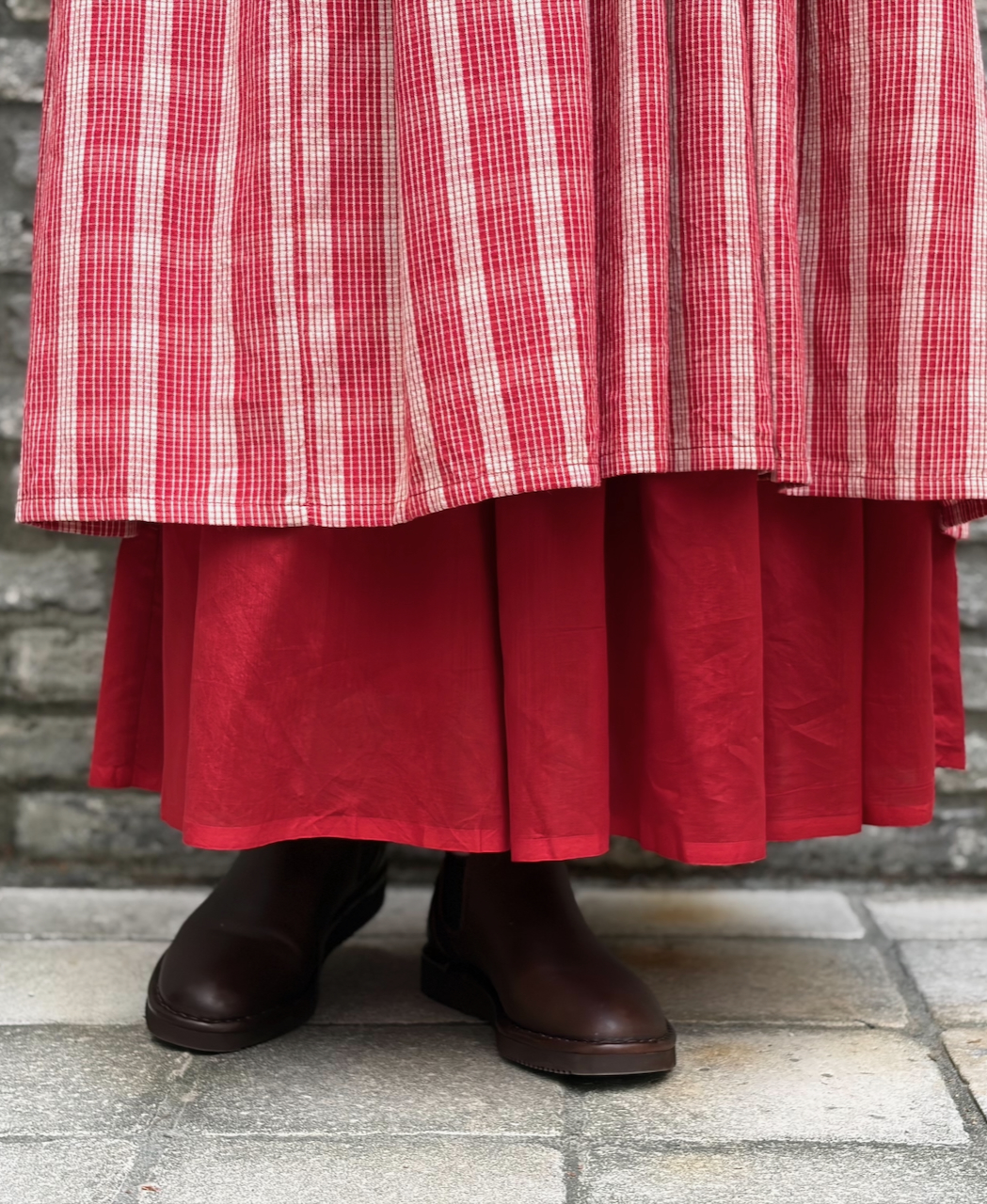 NMDS25545(スカート) PLAIN COTTON SILK RAJASTHAN TUCK GATHERED SKIRT WITH LINING