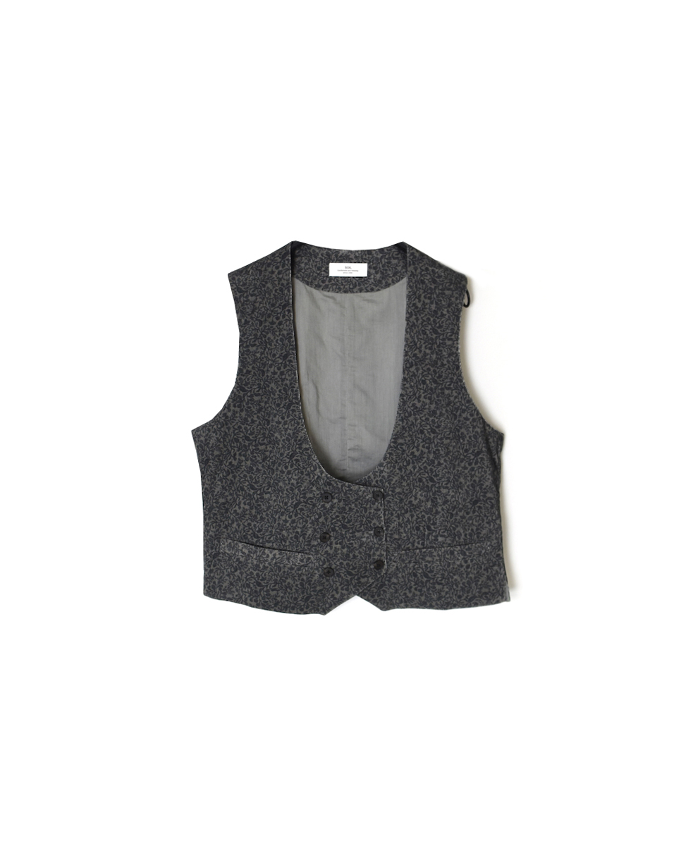 NSL25583(ベスト) CORDUROY SMALL FLOWER PRINT U-NECK VEST WITH SIDE SLIT