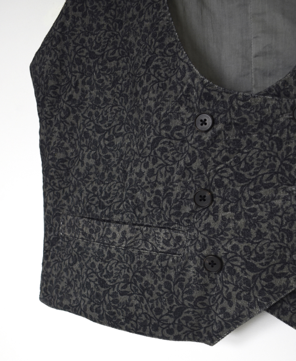 NSL25583(ベスト) CORDUROY SMALL FLOWER PRINT U-NECK VEST WITH SIDE SLIT