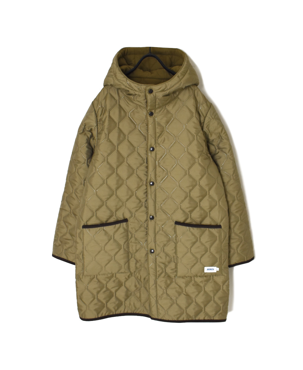 NAM2554(コート) PLAIN POLYESTER×FREECE HEAT QUILT REVERSIBLE HIGH COLLAR HOODED COAT