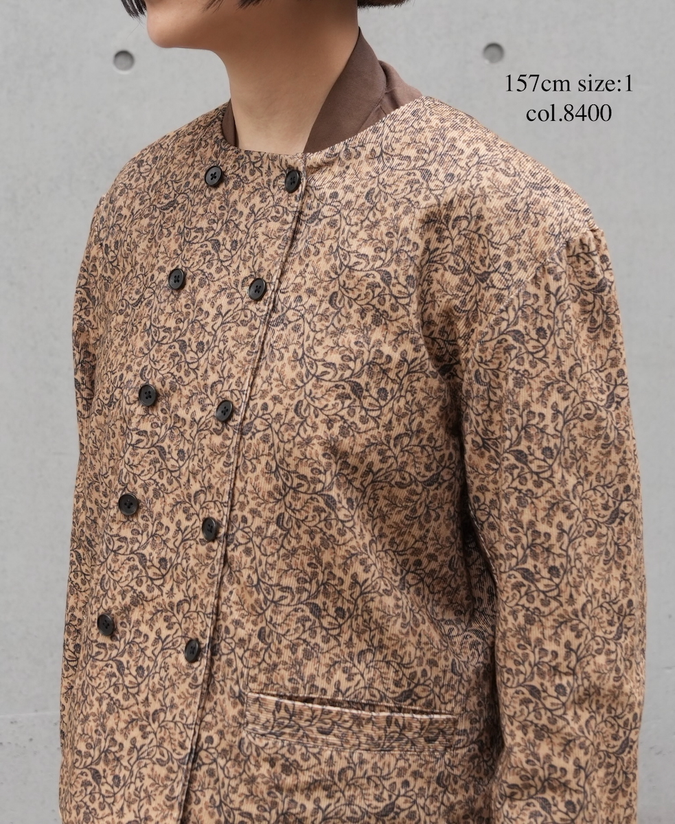 NSL25581(ジャケット) CORDUROY SMALL FLOWER PRINT NO COLLAR DOUBLE JACKET