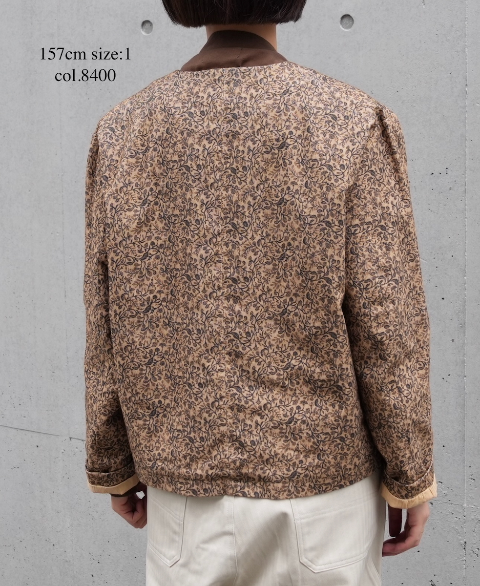 NSL25581(ジャケット) CORDUROY SMALL FLOWER PRINT NO COLLAR DOUBLE JACKET