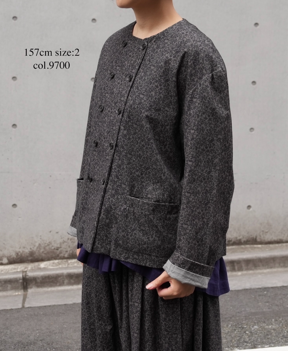NSL25581(ジャケット) CORDUROY SMALL FLOWER PRINT NO COLLAR DOUBLE JACKET