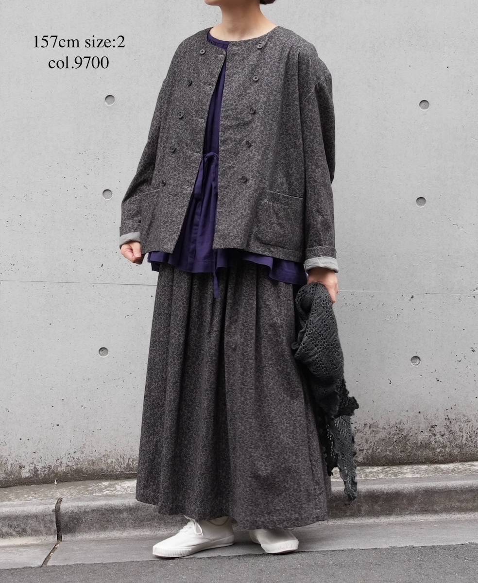NSL25581(ジャケット) CORDUROY SMALL FLOWER PRINT NO COLLAR DOUBLE JACKET