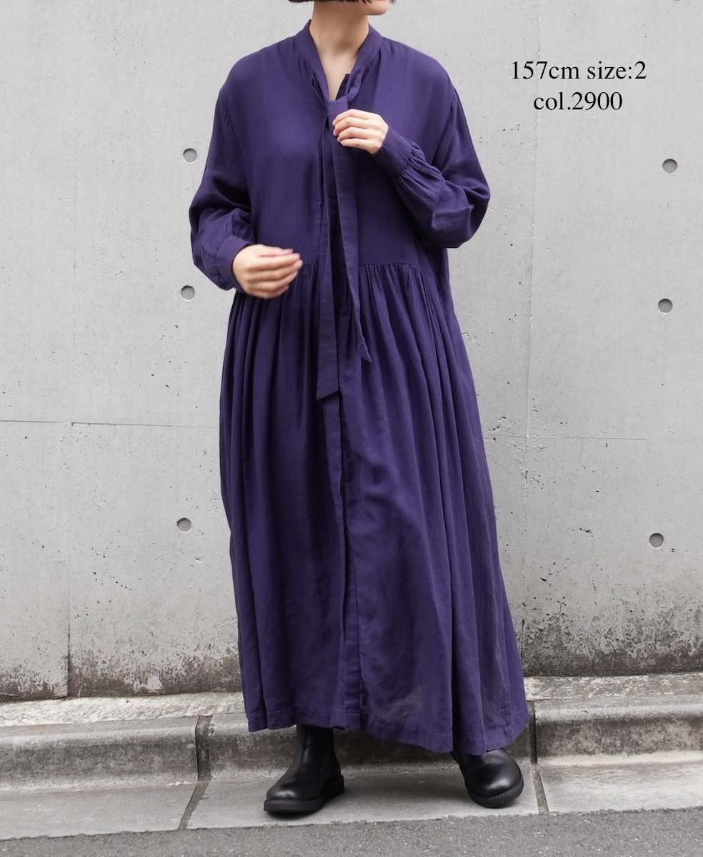 NSL25604(ワンピース) 60s COTTON TWILL PLAIN TAI GATHERED FRONT SHIRT DRESS