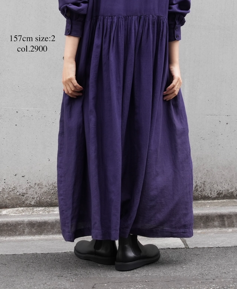NSL25604(ワンピース) 60s COTTON TWILL PLAIN TAI GATHERED FRONT SHIRT DRESS