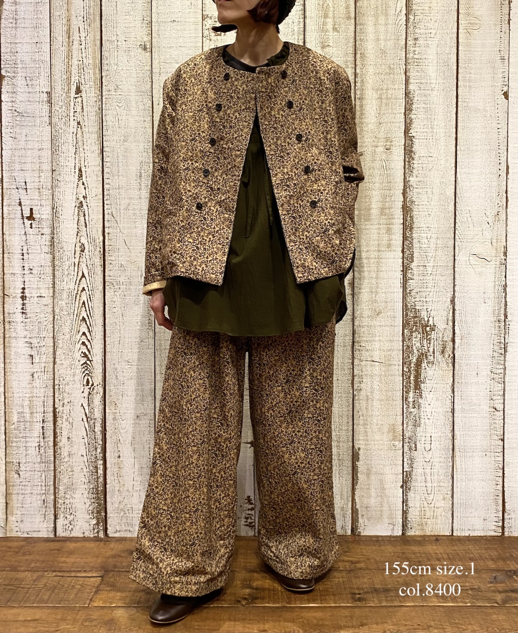 NSL25581(ジャケット) CORDUROY SMALL FLOWER PRINT NO COLLAR DOUBLE JACKET