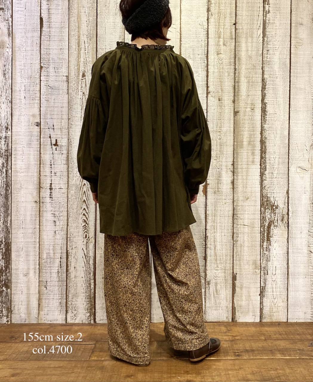 NSL25622(シャツ) 60s CAMBRIC PLAIN WITH LACE STRING COLLAR GATHERED SHIRT