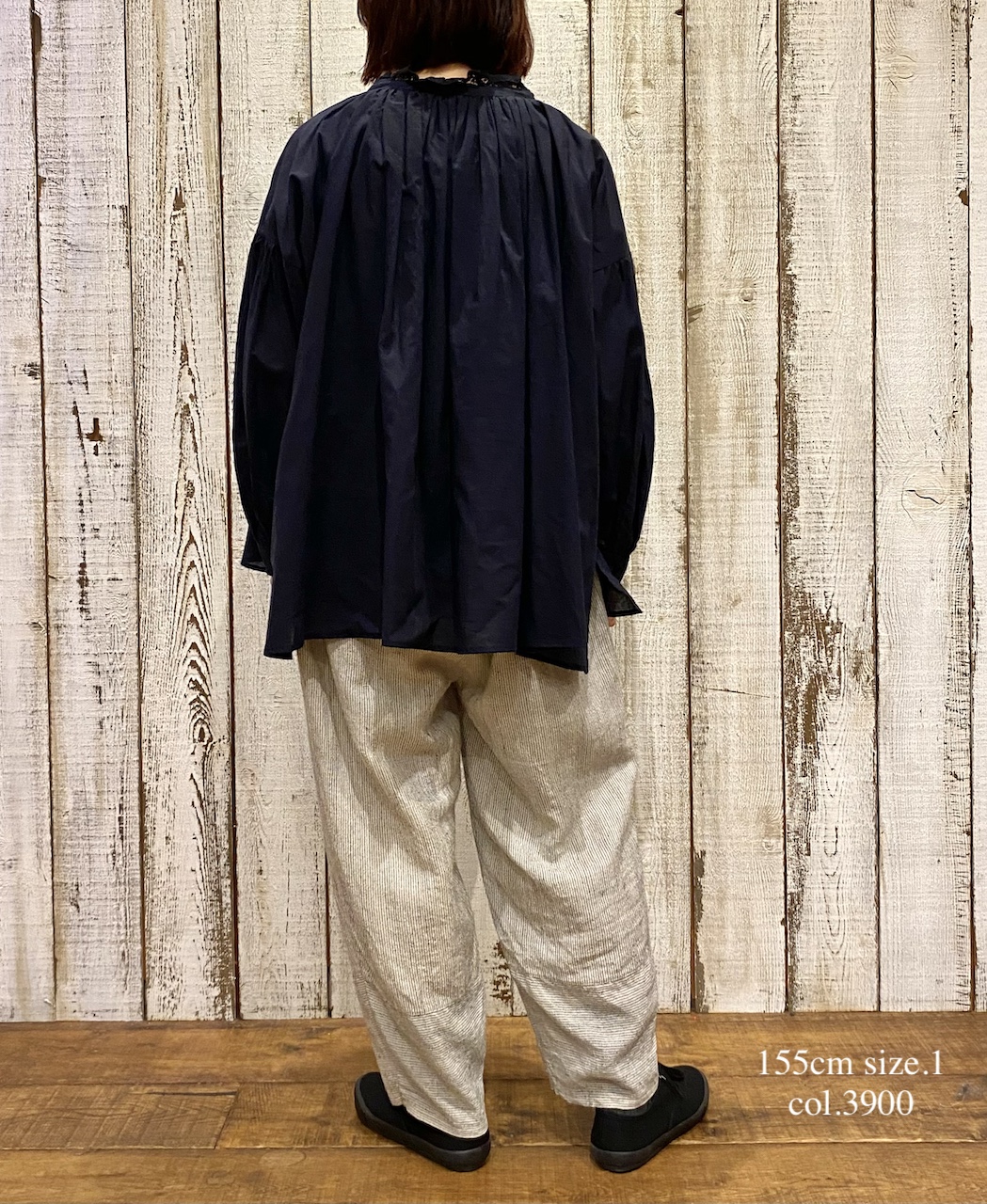 NSL25622(シャツ) 60s CAMBRIC PLAIN WITH LACE STRING COLLAR GATHERED SHIRT