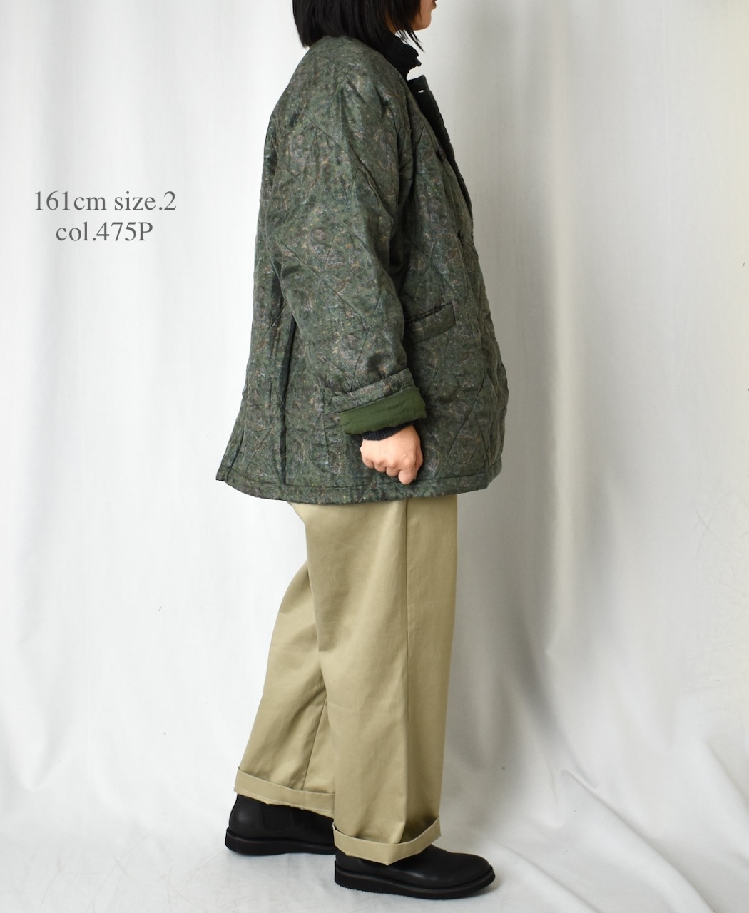 NMDS25572(ジャケット) PADDED BANGALORE SILK PAISLEY PRINT NO-COLLAR DOUBLE JACKET