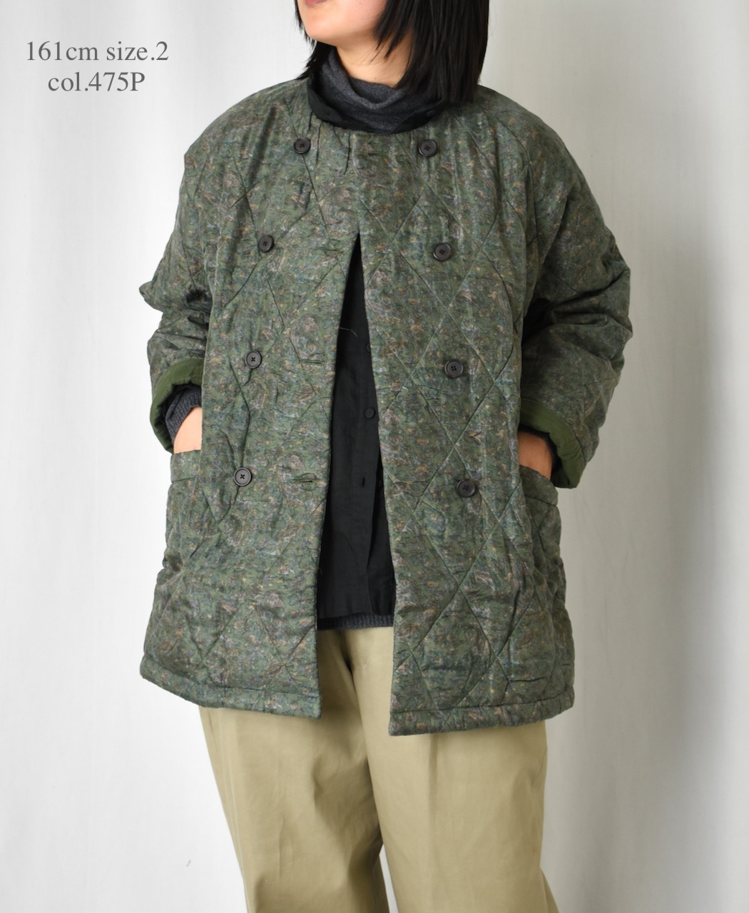 NMDS25572(ジャケット) PADDED BANGALORE SILK PAISLEY PRINT NO-COLLAR DOUBLE JACKET