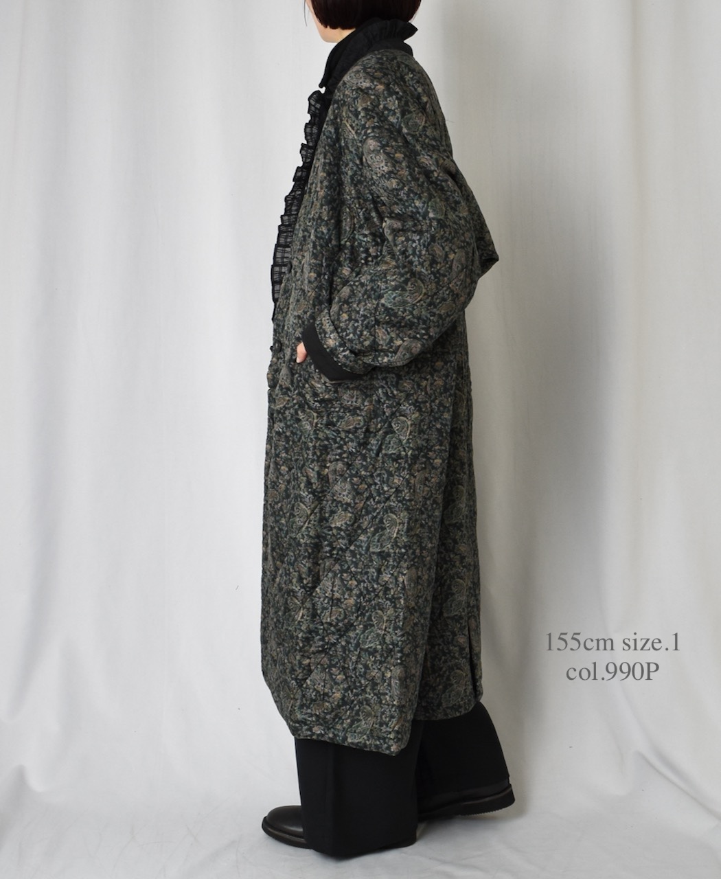 NMDS25571(コート) PADDED BANGALORE SILK PAISLEY PRINT C-NECK FRONT BUTTON COAT