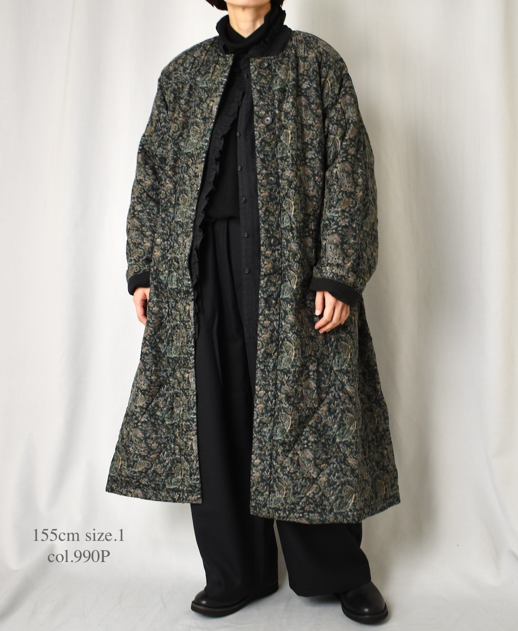 NMDS25571(コート) PADDED BANGALORE SILK PAISLEY PRINT C-NECK FRONT BUTTON COAT