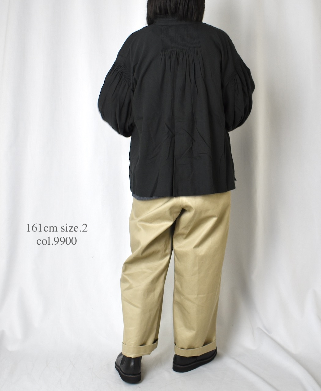 INMDS24702W(シャツ) TWILL COTTON KHADI PLAIN(WASH) FRILL COLLAR SHIRT WITH MINI PINTUCK