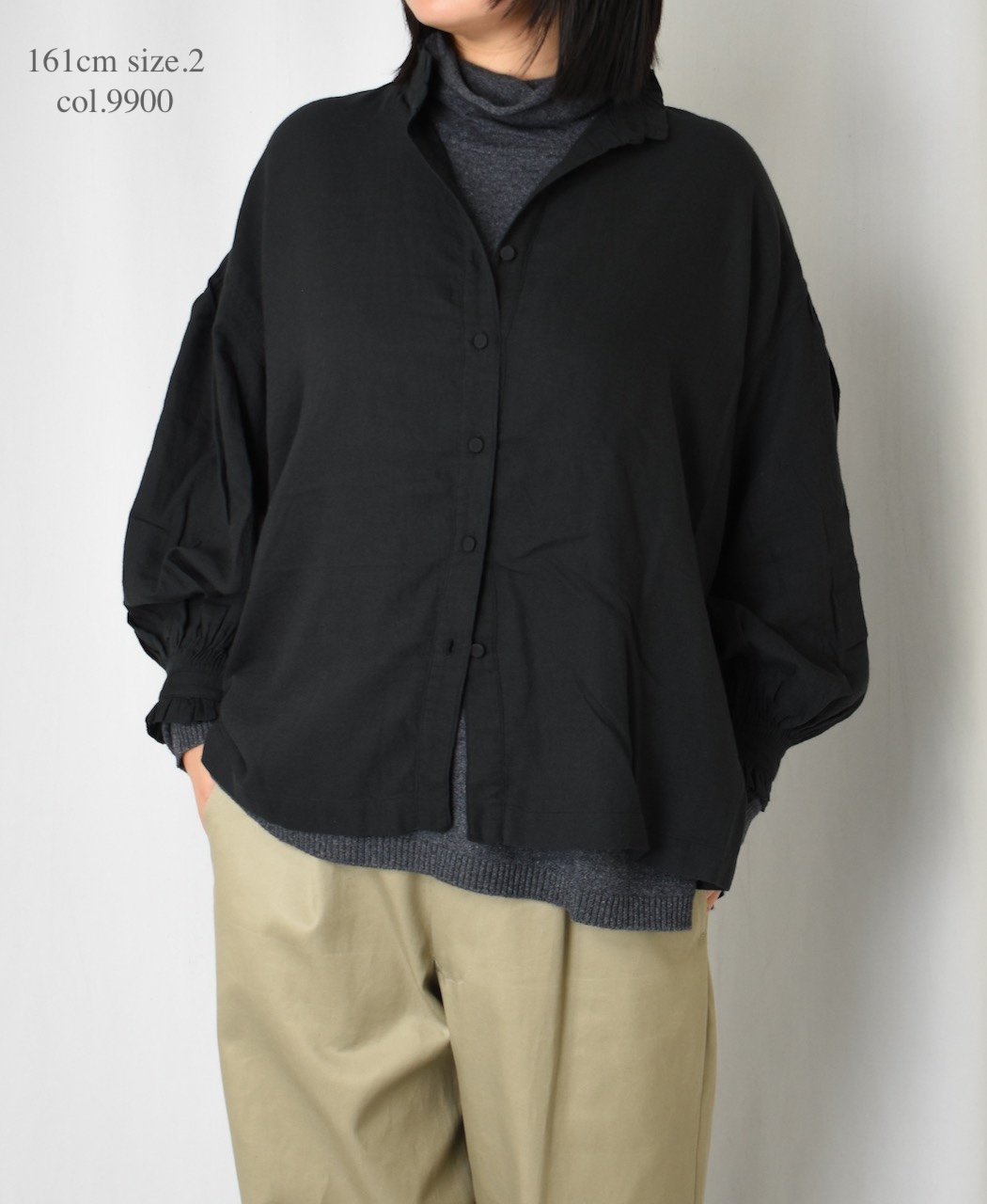 INMDS24702W(シャツ) TWILL COTTON KHADI PLAIN(WASH) FRILL COLLAR SHIRT WITH MINI PINTUCK