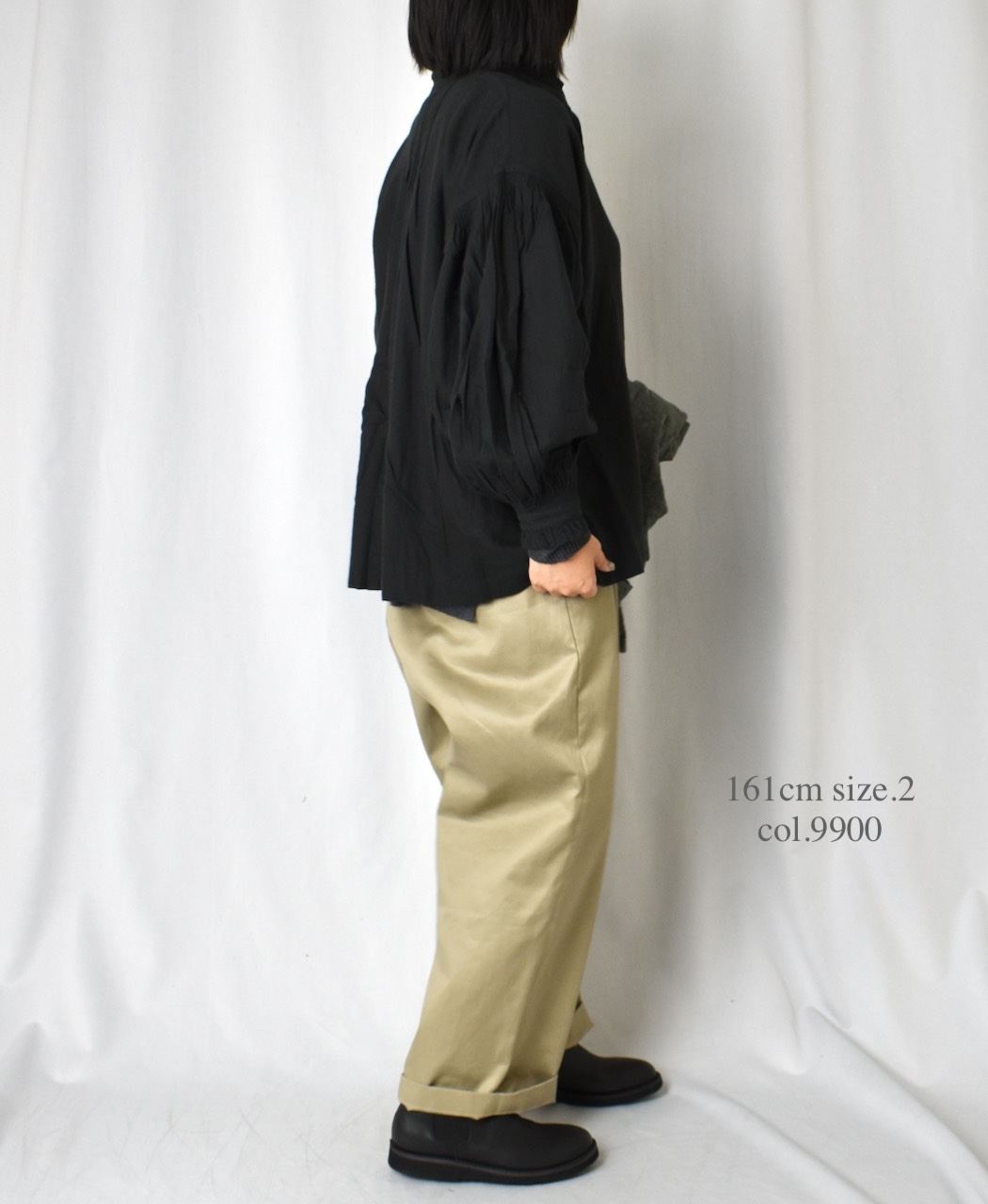 INMDS24702W(シャツ) TWILL COTTON KHADI PLAIN(WASH) FRILL COLLAR SHIRT WITH MINI PINTUCK