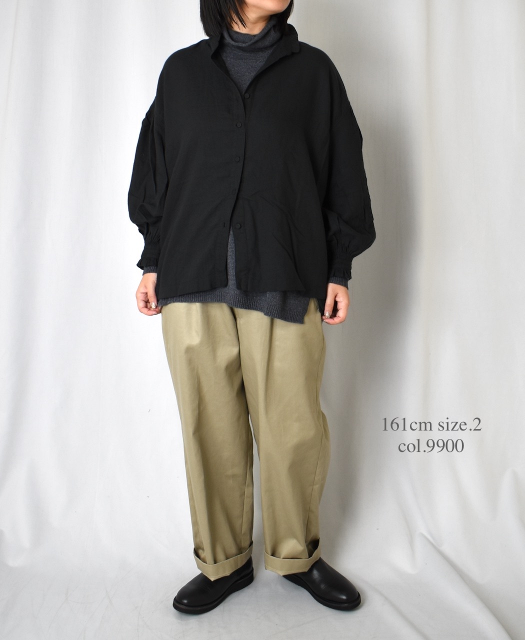 INMDS24702W(シャツ) TWILL COTTON KHADI PLAIN(WASH) FRILL COLLAR SHIRT WITH MINI PINTUCK