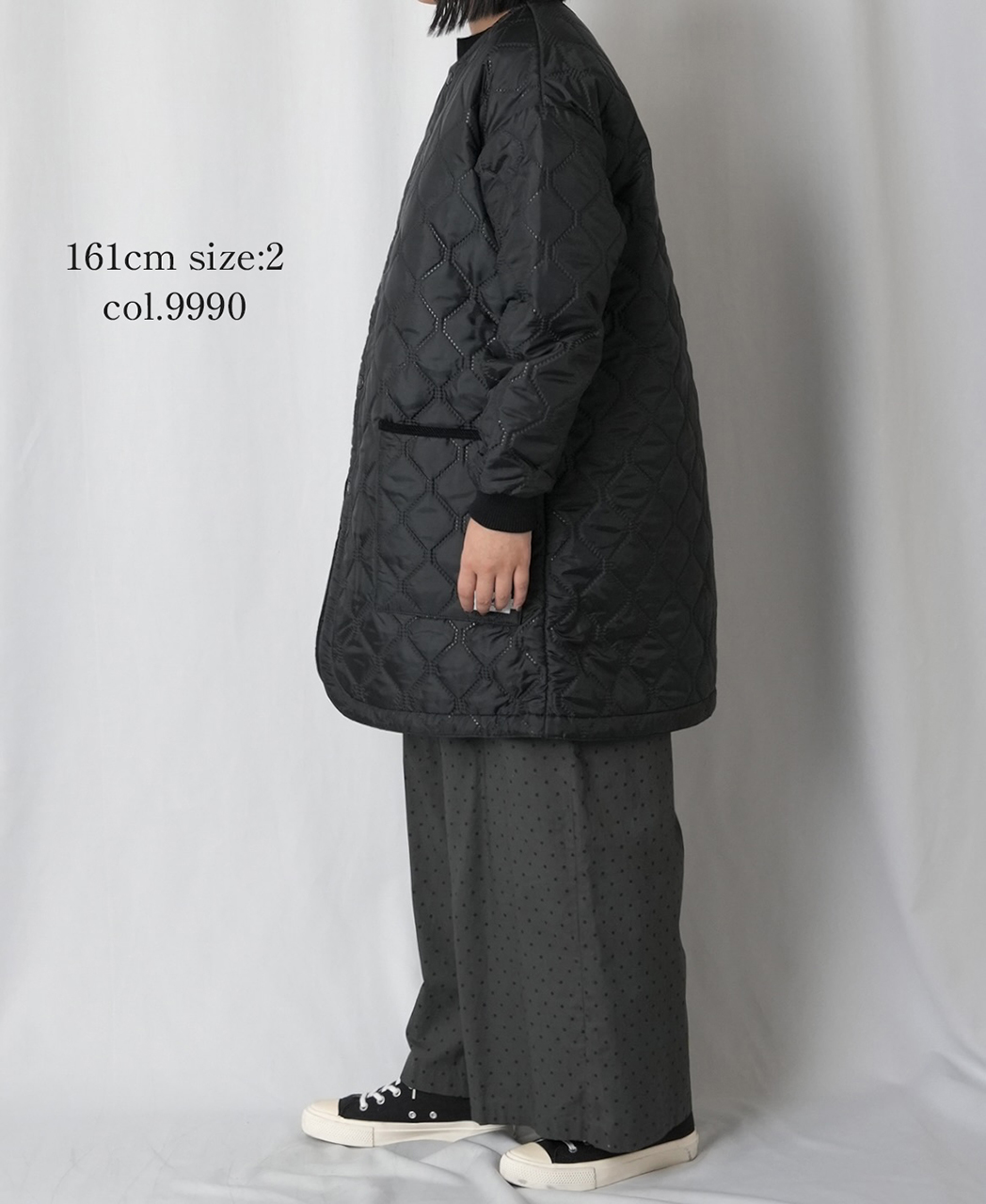 NAM2563PP(ジャケット) PLAIN POLYESTERxPLAIN POLYESTER HEAT QUILT OVERSIZED NO COLLAR COAT WITH RIBBED CUFF