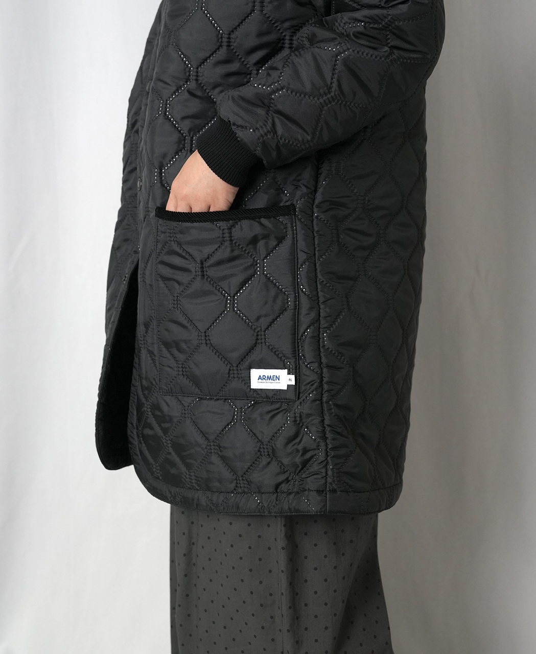 NAM2563PP(ジャケット) PLAIN POLYESTERxPLAIN POLYESTER HEAT QUILT OVERSIZED NO COLLAR COAT WITH RIBBED CUFF