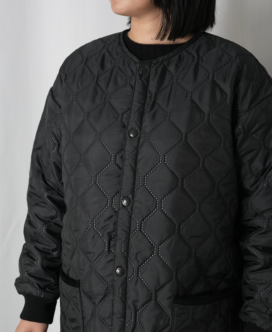 NAM2563PP(ジャケット) PLAIN POLYESTERxPLAIN POLYESTER HEAT QUILT OVERSIZED NO COLLAR COAT WITH RIBBED CUFF