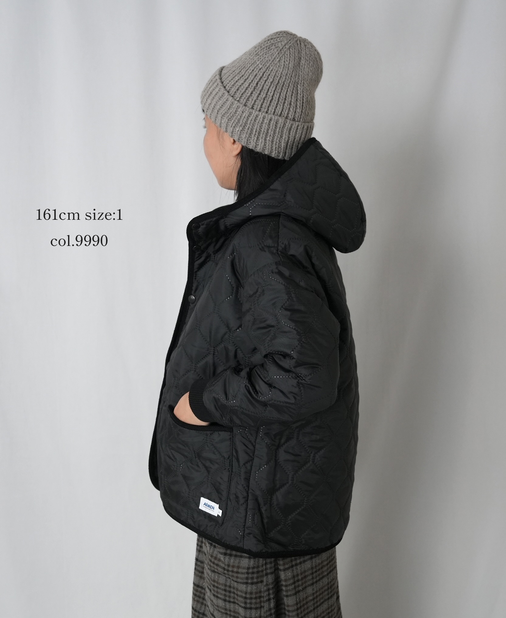 NAM2561PP(ジャケット) PLAIN POLYESTERxPLAIN POLYESTER HEAT QUILT OVERSIZED HOODED JACKET WITH RIBBED CUFF