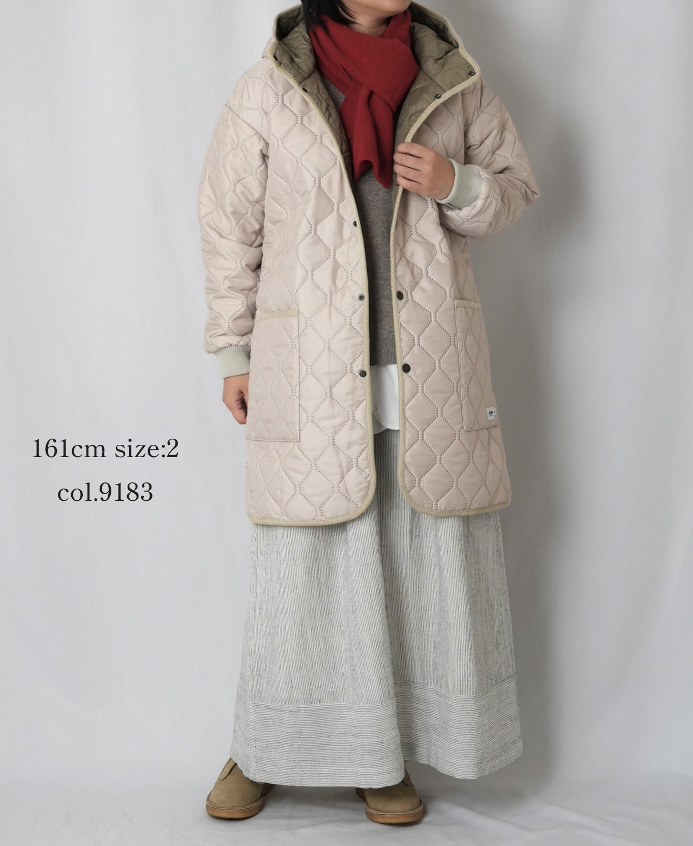 NAM2562PP(コート) PLAIN POLYESTERxPLAIN POLYESTER HEAT QUILT OVERSIZED MID-LENGTH HOODED COAT WITH RIBBED CUFF