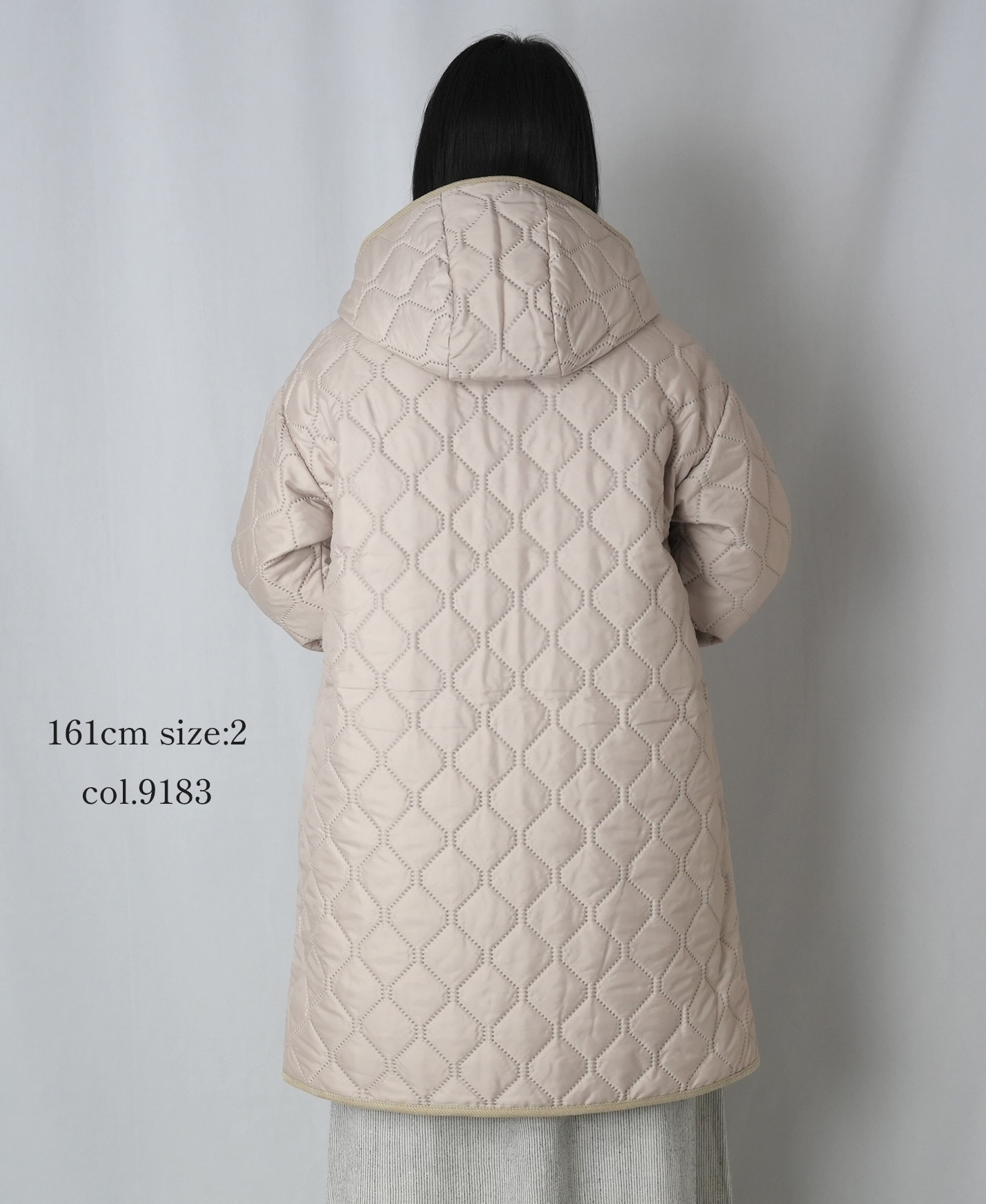 NAM2562PP(コート) PLAIN POLYESTERxPLAIN POLYESTER HEAT QUILT OVERSIZED MID-LENGTH HOODED COAT WITH RIBBED CUFF