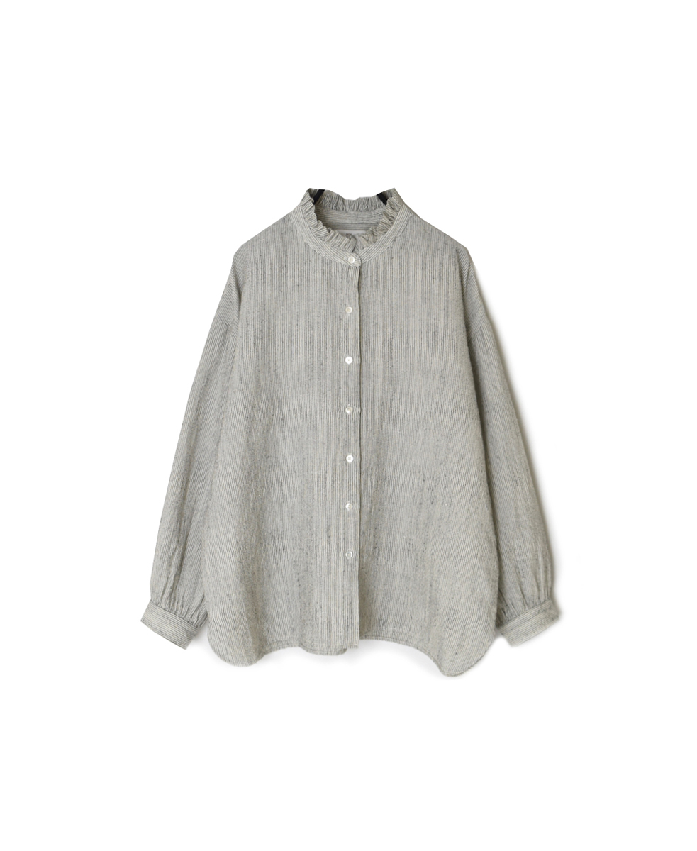INSL25711(シャツ) WOOL/LINEN STRIPE FRILL COLLAR SHIRT