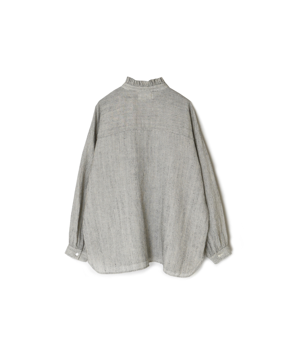 INSL25711(シャツ) WOOL/LINEN STRIPE FRILL COLLAR SHIRT