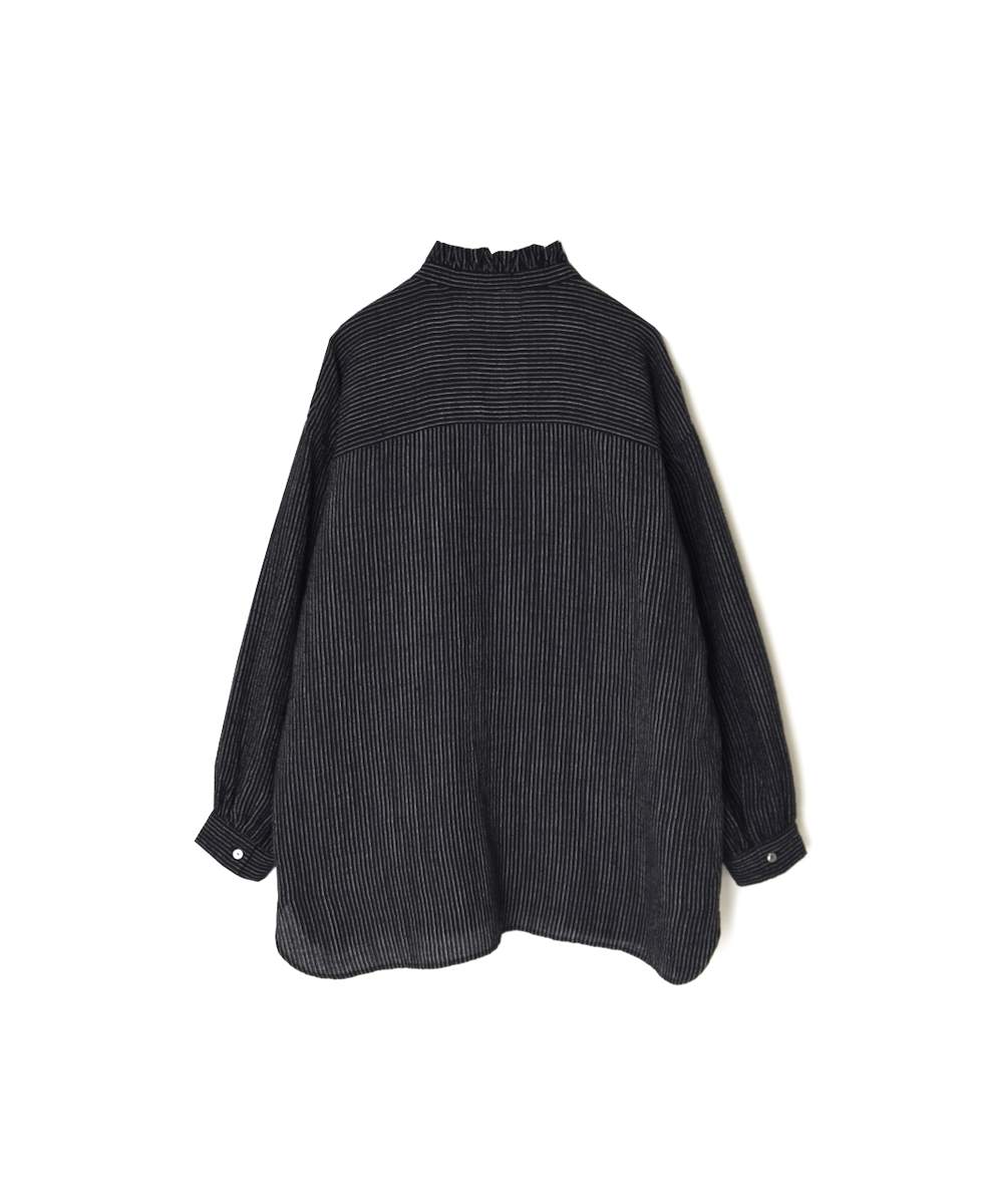 INSL25711(シャツ) WOOL/LINEN STRIPE FRILL COLLAR SHIRT