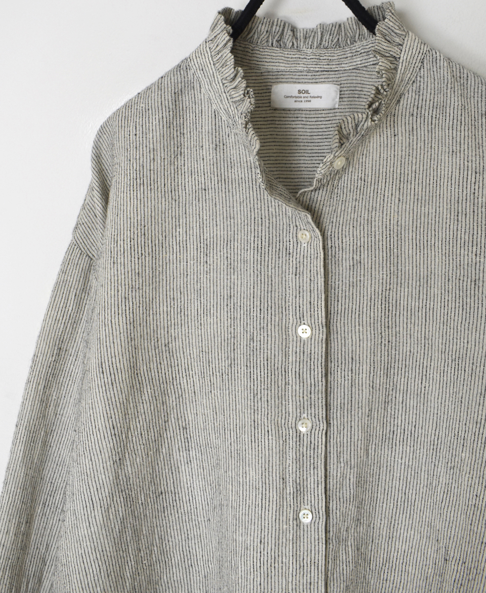 INSL25711(シャツ) WOOL/LINEN STRIPE FRILL COLLAR SHIRT