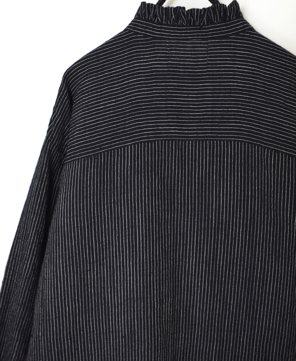 INSL25711(シャツ) WOOL/LINEN STRIPE FRILL COLLAR SHIRT