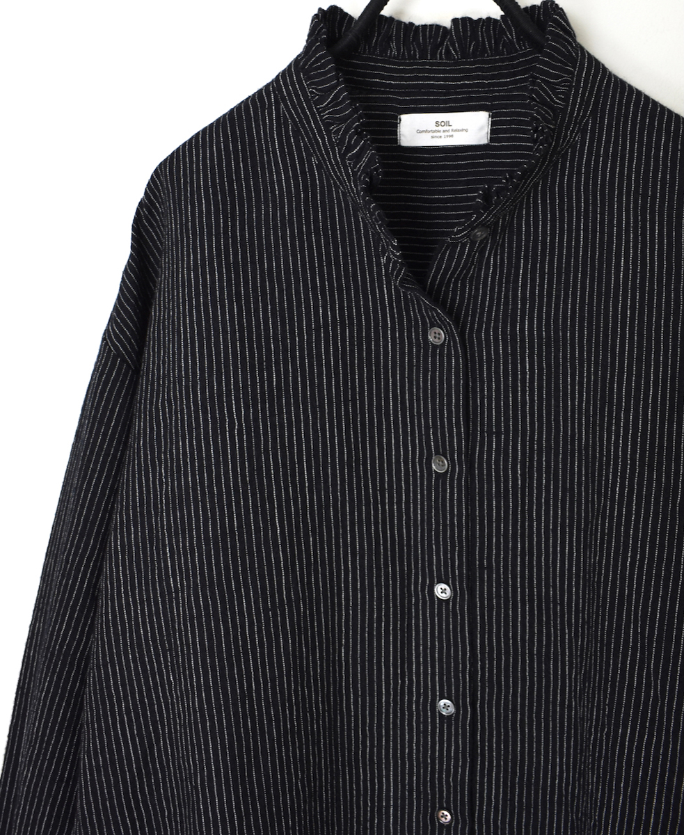 INSL25711(シャツ) WOOL/LINEN STRIPE FRILL COLLAR SHIRT