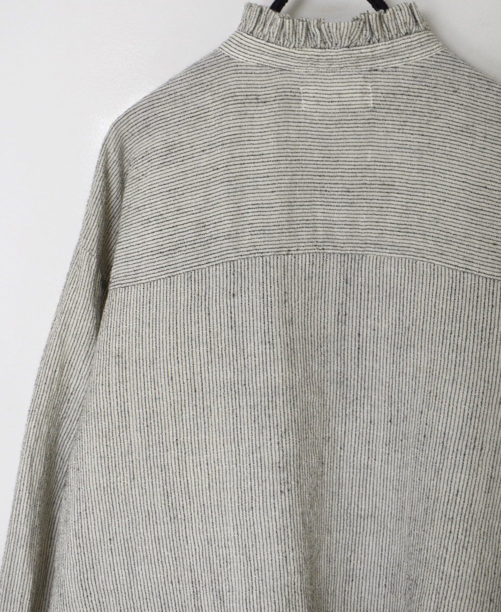 INSL25711(シャツ) WOOL/LINEN STRIPE FRILL COLLAR SHIRT