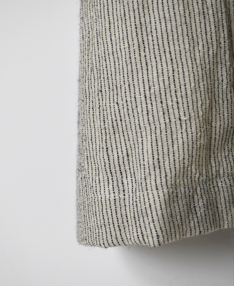 INSL25713(ワンピース) WOOL/LINEN STRIPE CREW-NECK PLEATS NO/SL DRESS
