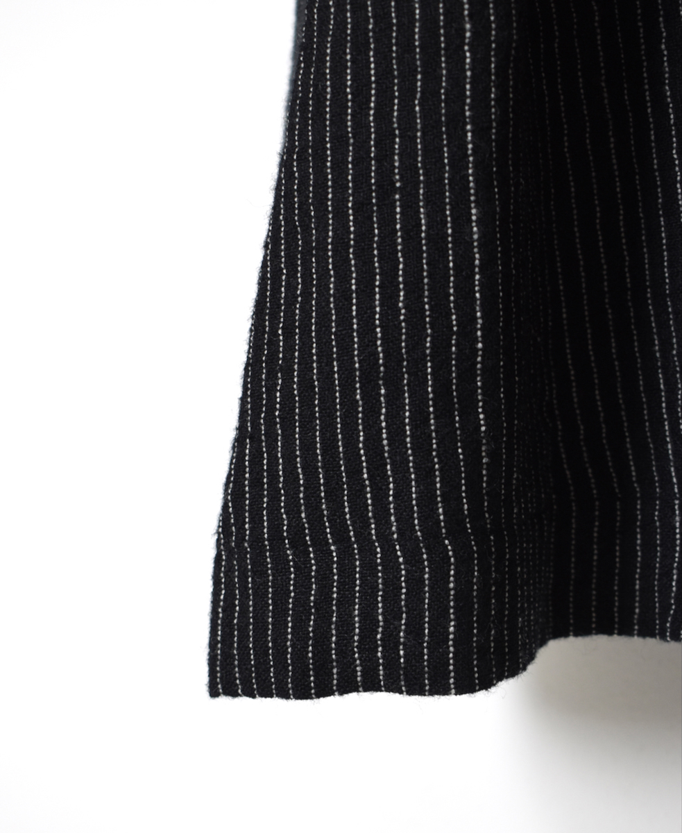 INSL25713(ワンピース) WOOL/LINEN STRIPE CREW-NECK PLEATS NO/SL DRESS