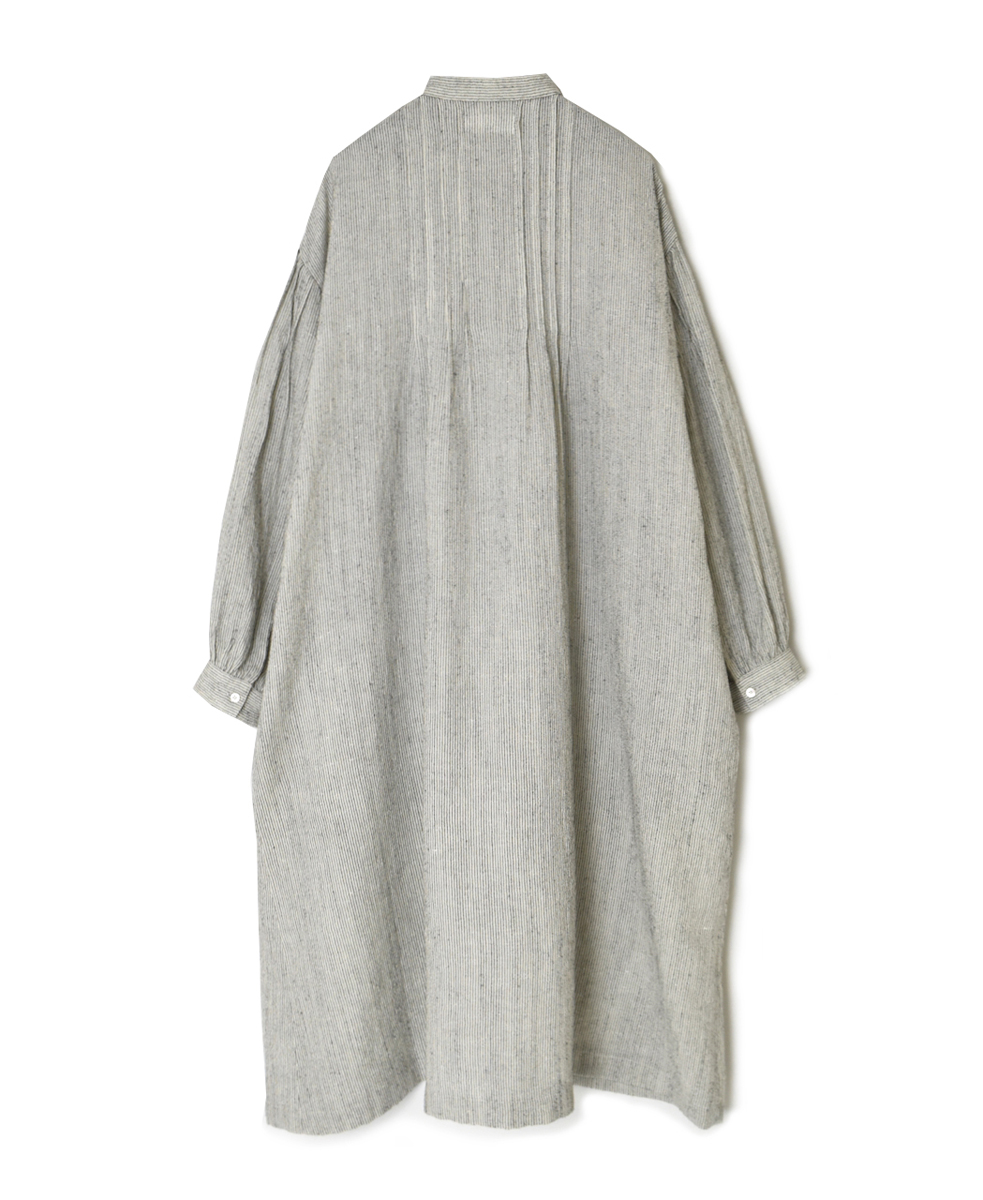 INSL25714(ワンピース) WOOL/LINEN STRIPE BANDED COLLAR DRESS WITH PINTUCK