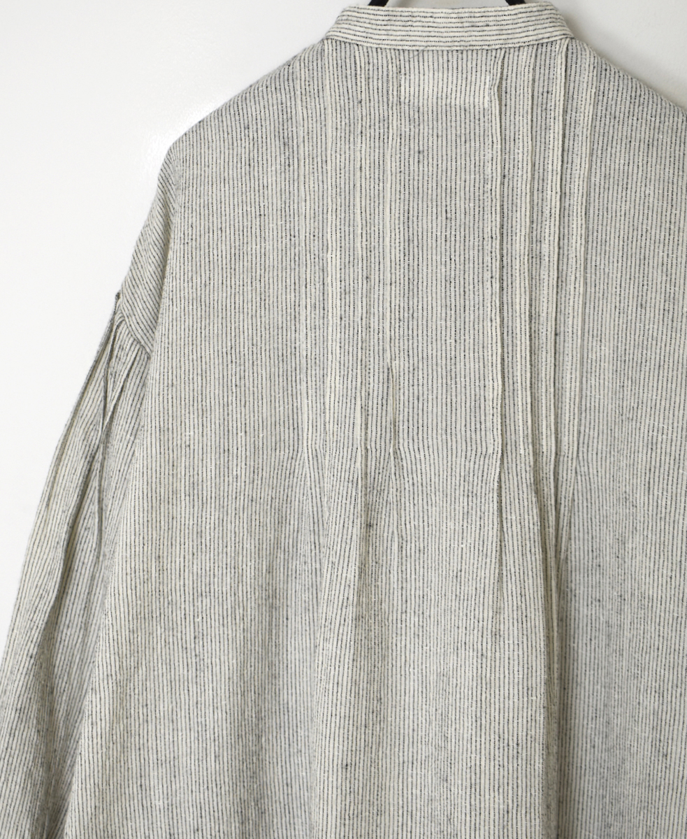 INSL25714(ワンピース) WOOL/LINEN STRIPE BANDED COLLAR DRESS WITH PINTUCK