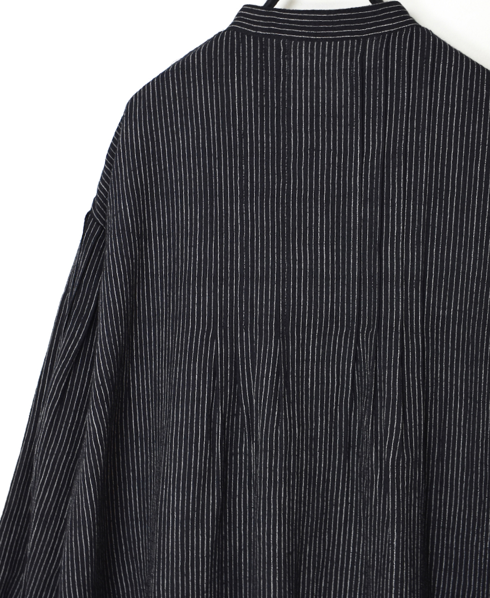INSL25714(ワンピース) WOOL/LINEN STRIPE BANDED COLLAR DRESS WITH PINTUCK
