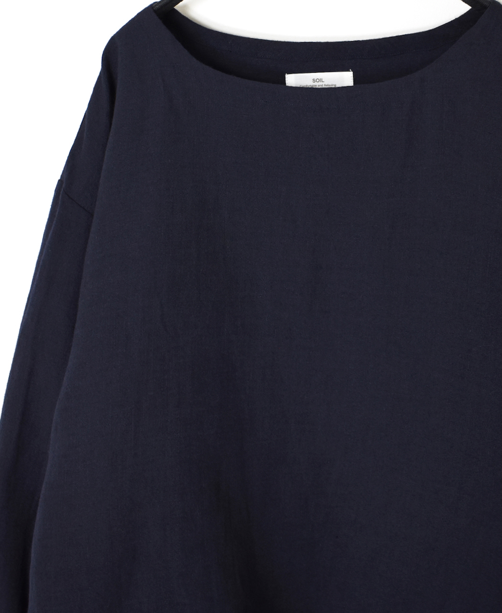 INSL25702(シャツ) WOOL/LINEN PLAIN BOAT NECK PULLOVER WITH BACK SIDE PLEATS