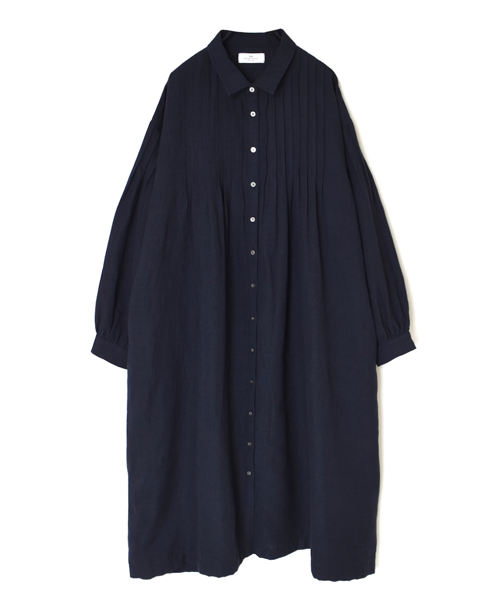 INSL25704(ワンピース) WOOL/LINEN PLAIN REGULAR COLLAR DRESS WITH PINTUCK