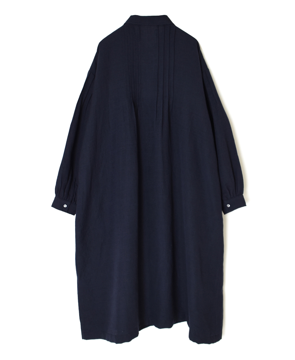 INSL25704(ワンピース) WOOL/LINEN PLAIN REGULAR COLLAR DRESS WITH PINTUCK