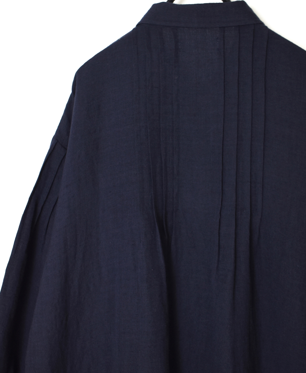 INSL25704(ワンピース) WOOL/LINEN PLAIN REGULAR COLLAR DRESS WITH PINTUCK