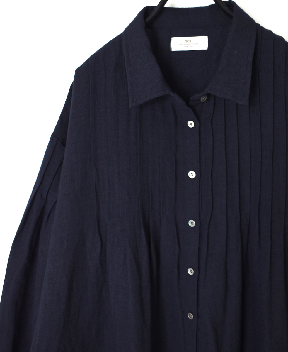 INSL25704(ワンピース) WOOL/LINEN PLAIN REGULAR COLLAR DRESS WITH PINTUCK