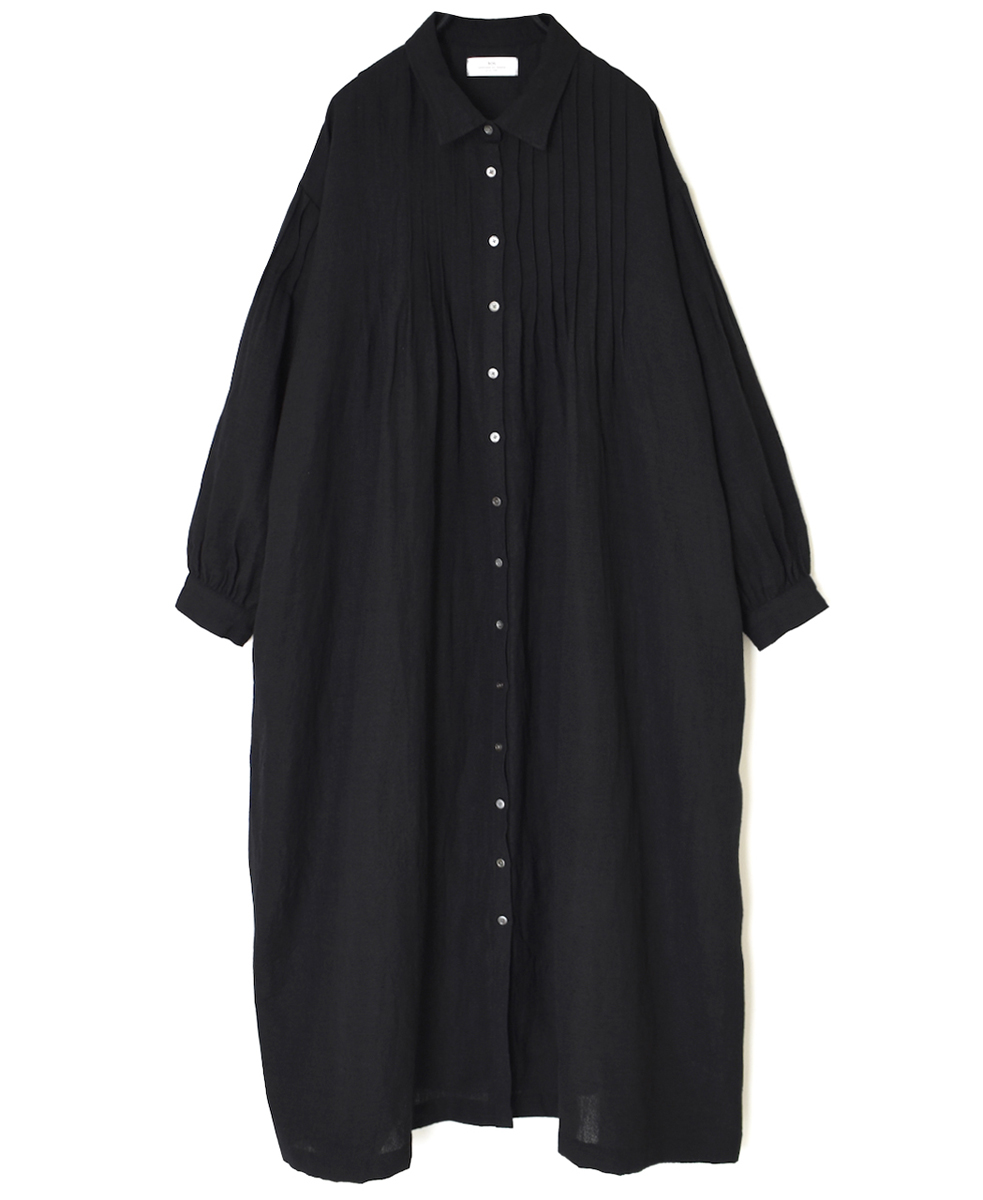INSL25704(ワンピース) WOOL/LINEN PLAIN REGULAR COLLAR DRESS WITH PINTUCK