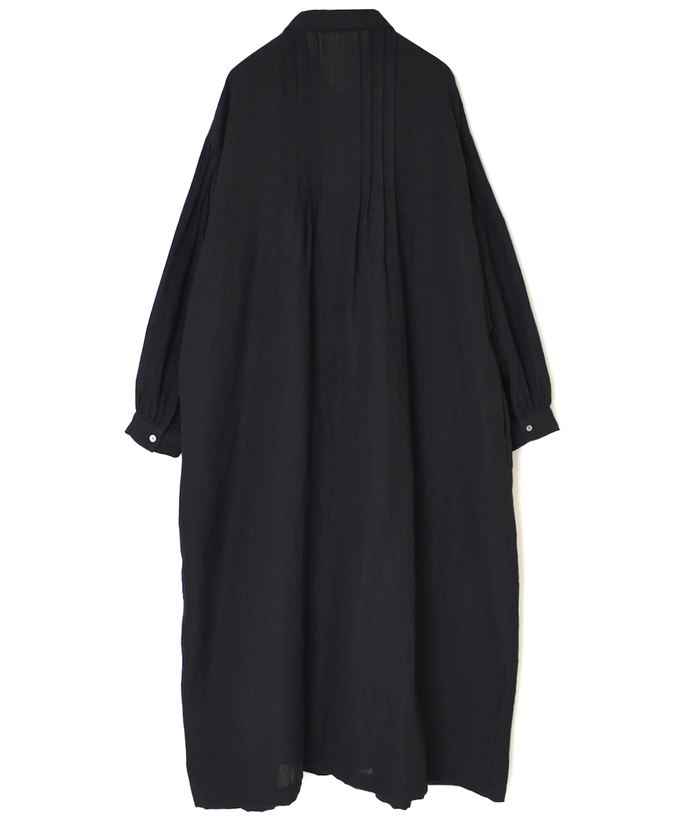 INSL25704(ワンピース) WOOL/LINEN PLAIN REGULAR COLLAR DRESS WITH PINTUCK