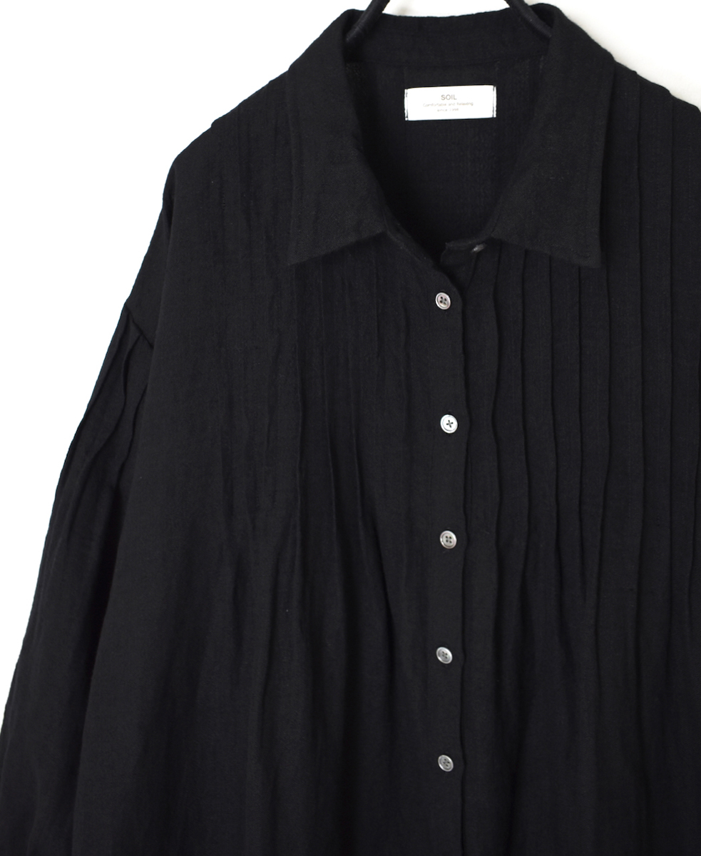 INSL25704(ワンピース) WOOL/LINEN PLAIN REGULAR COLLAR DRESS WITH PINTUCK
